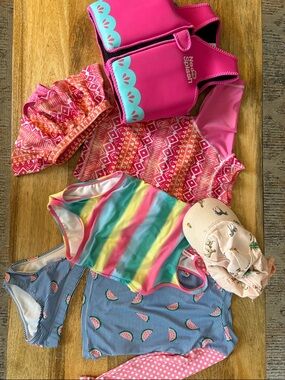 Toddler Girl Swimwear Set with hat and float vest